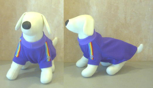 犬服AA49■DSサイズ■ダックスS等小型犬用紫色ジャージ体操服風ラインTシャツ＊虹色ハンドメイド_画像2