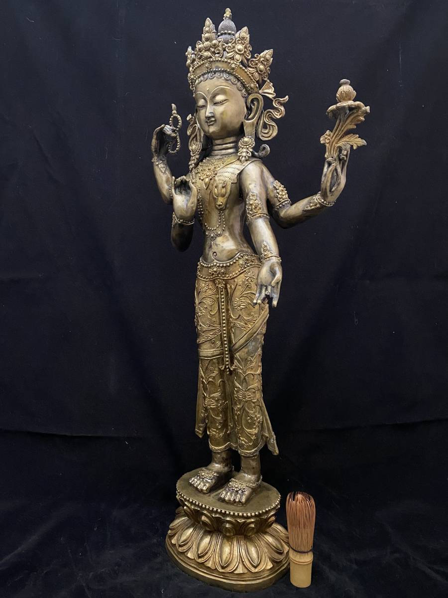 特大 大迫力 チベット 観音 菩薩 女神 銅製 真鍮 仏像 彫刻 置物 開運