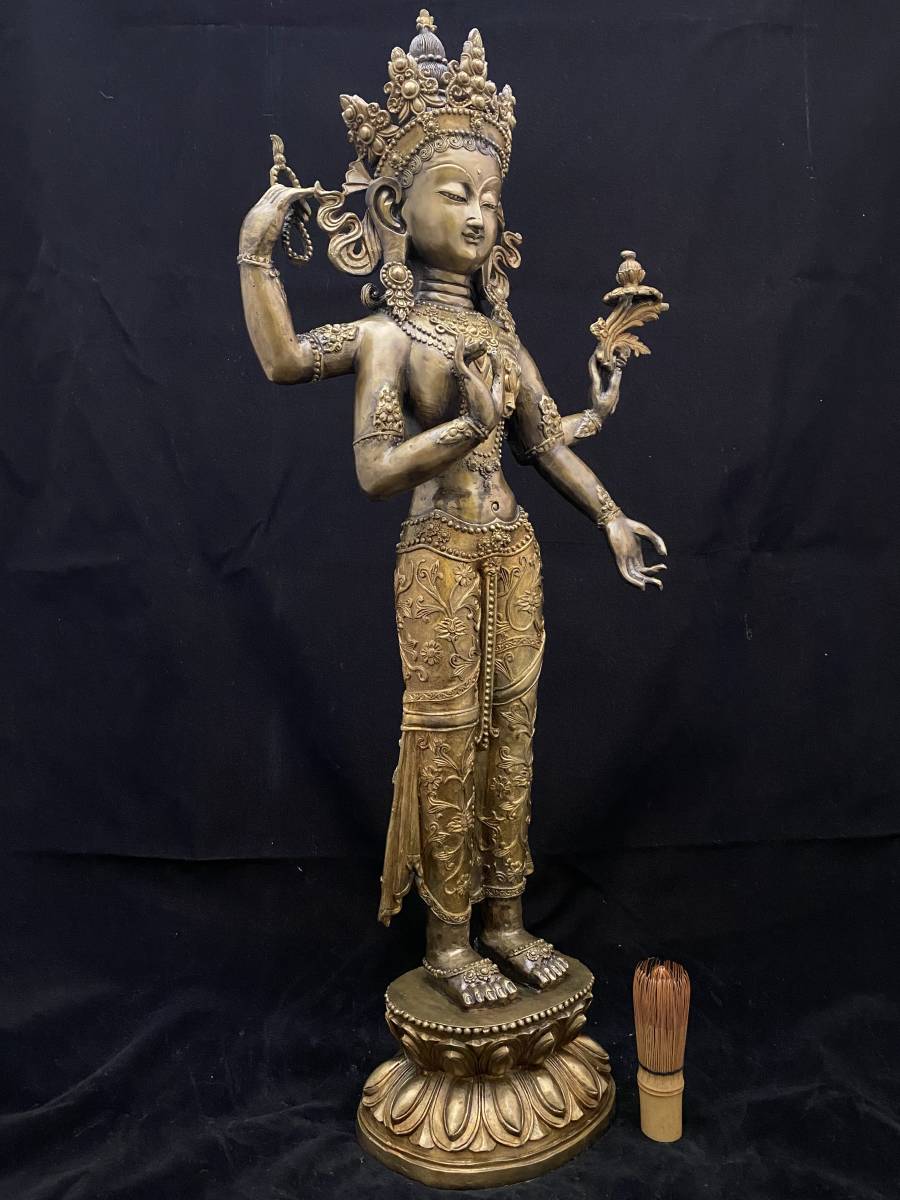特大 大迫力 チベット 観音 菩薩 女神 銅製 真鍮 仏像 彫刻-