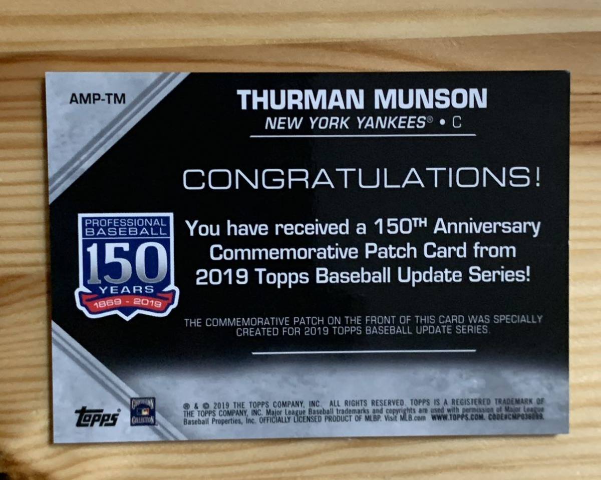 2019 Topps update Baseball MLB 150th Anniversary Commemorative Patch Relics Thurman Munson サーマン・マンソン