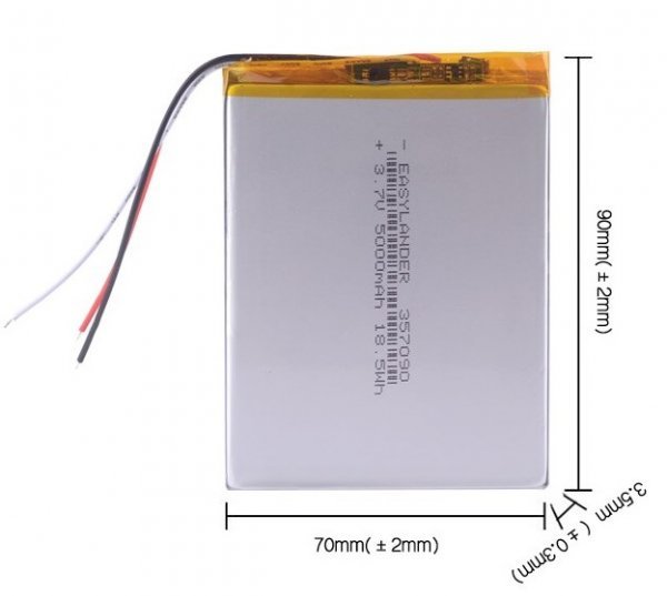 充電式Li-Poバッテリー 357090 3.7V 5000mAh リポ ポリマーリチウム電池 保護PCB充電モジュール付き ３線タイプ 1個の価格　即納可能_画像1