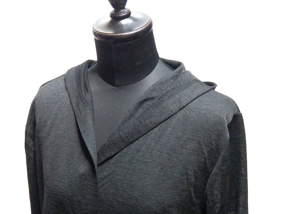 T【関西ファッション連合 chiaro】ブラック・七分袖・フード付きオープンジャケット・40サイズ! _画像3