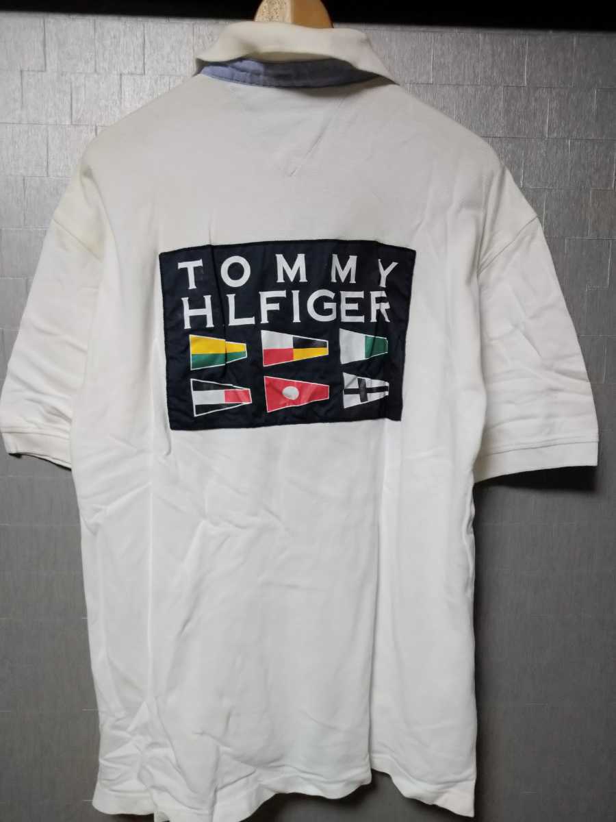 希少!00年代ヴィンテージ品!訳あり!トミーヒルフィガーTOMMY HILFIGER限定メンズ刺繍ワッペン付き半袖ポロシャツ_画像2