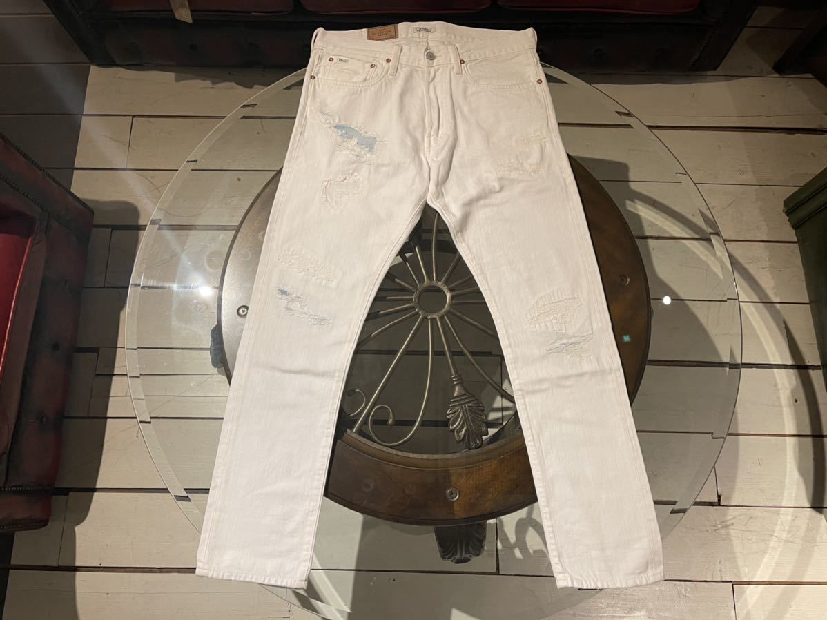 新品 未使用 ポロ ラルフローレン ホワイト ダメージ デニム パンツ