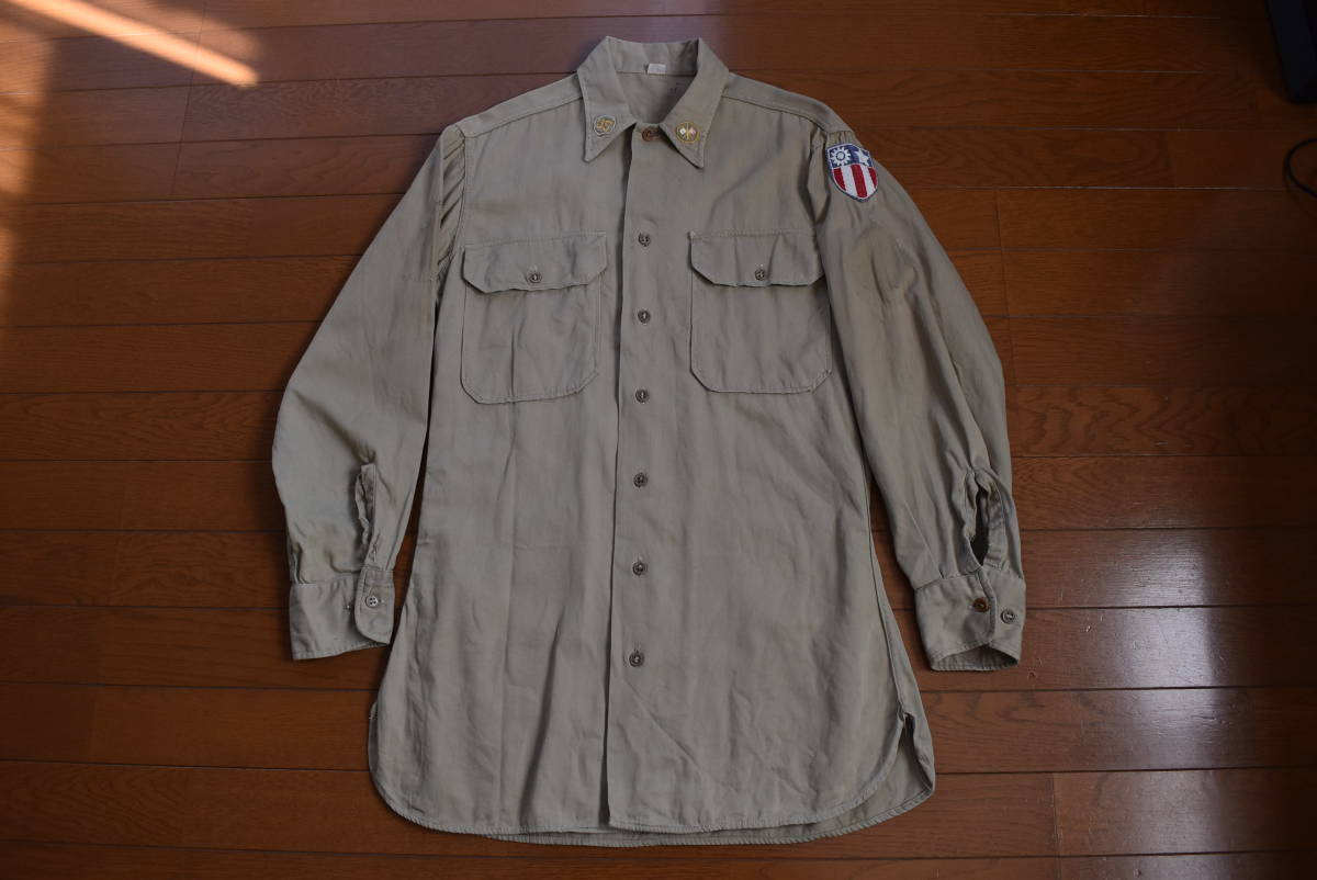 　WW2　米軍　カーキシャツ　CBI　パッチ付き　実物中古　チノシャツ　アメリカ軍_画像1