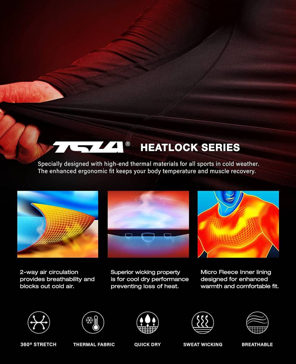 (テスラ)TESLA 長袖 コンプレッションウェア スポーツウェア [吸湿速乾・UVカット・防寒] 裏起毛 インナー ヒートテック YUD54-BLK_S