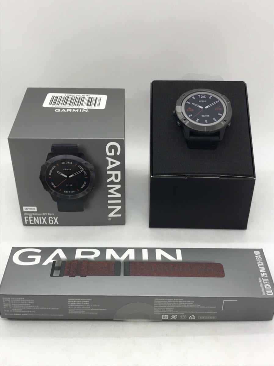 GARMIN ガーミン Fenix6x SAPPHIRE 純正品替えバンド赤セット GPS