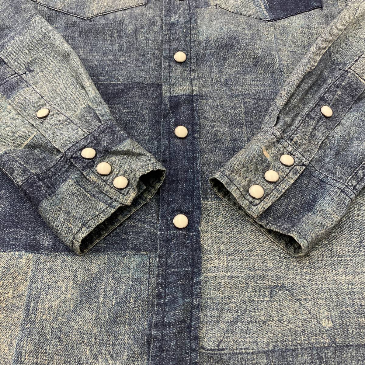 DENIM&SUPPLY デニムサプライ パッチワーク プリント デニムシャツ メンズ XSサイズ 転写 ラルフローレン 長袖シャツ 0384_画像10