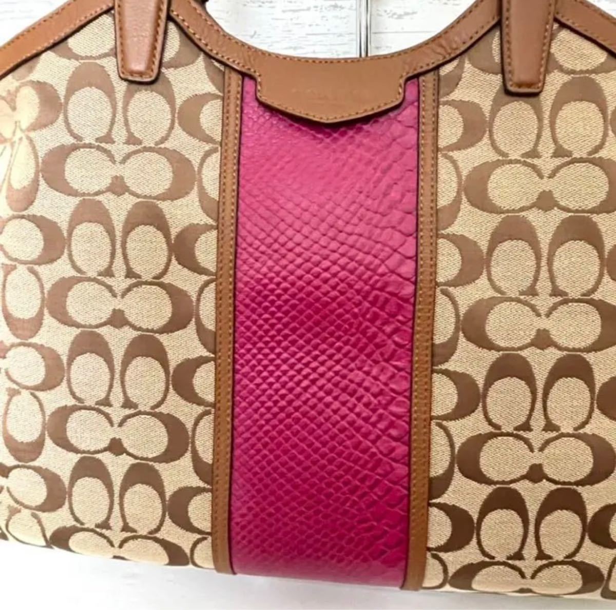 祝開店!大放出セール開催中バッグCOACH コーチ シグネチャー ストライプ パイソン ショルダー トート