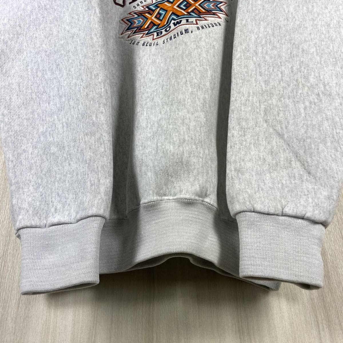 【USA製】LEGENDS NFL スティーラーズ 第30回スーパーボウル記念 全刺繍 ビッグロゴ スウェットトレーナー 霜降り 杢グレー L相当 古着