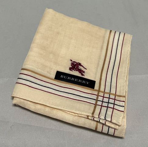 【新品】バーバリー Burberry ハンカチ ベージュ ボルドー ゴールドライン　プレゼント_画像1