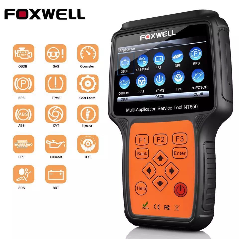 ☆新品 ☆☆送料無料☆ FOXWELL NT650 OBD2 自動スキャナー ABSエアバッグ SAS EPB DPF TPMS オイルリセット ODB2 車診断ツール_画像1