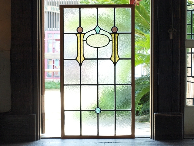 ■アンティークステンドグラス23011 大きいサイズ 縦長 シンプル 英国 イギリス 窓 ドア 内装に ■送料無料
