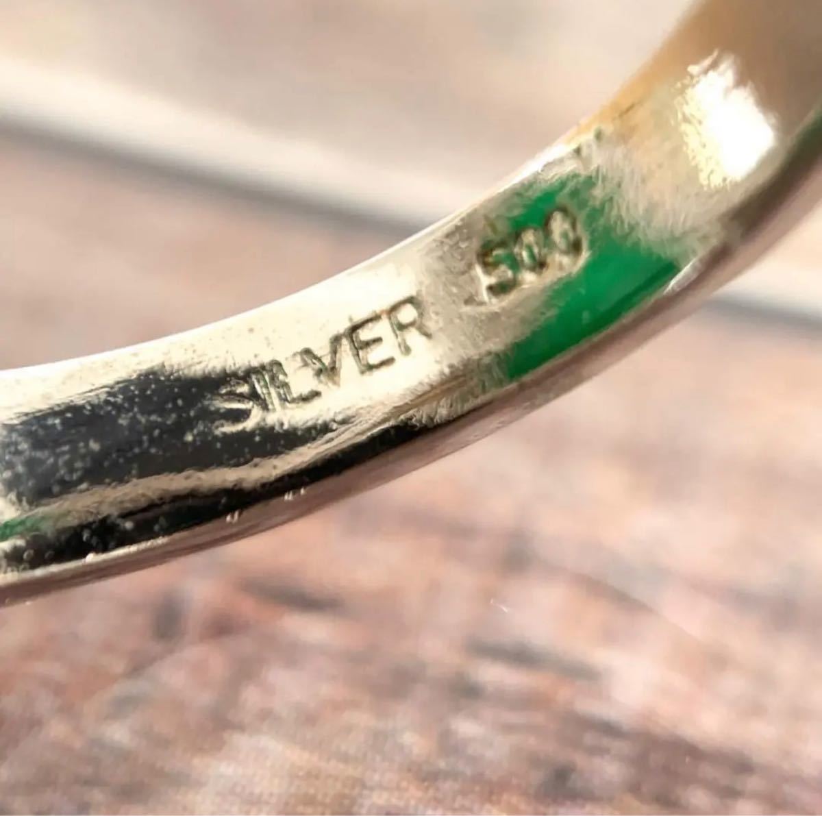 昭和レトロ　緑色天然石付　銀指輪　リング SILVER 500 刻印 ヴィンテージ　コレクション　15号_画像7