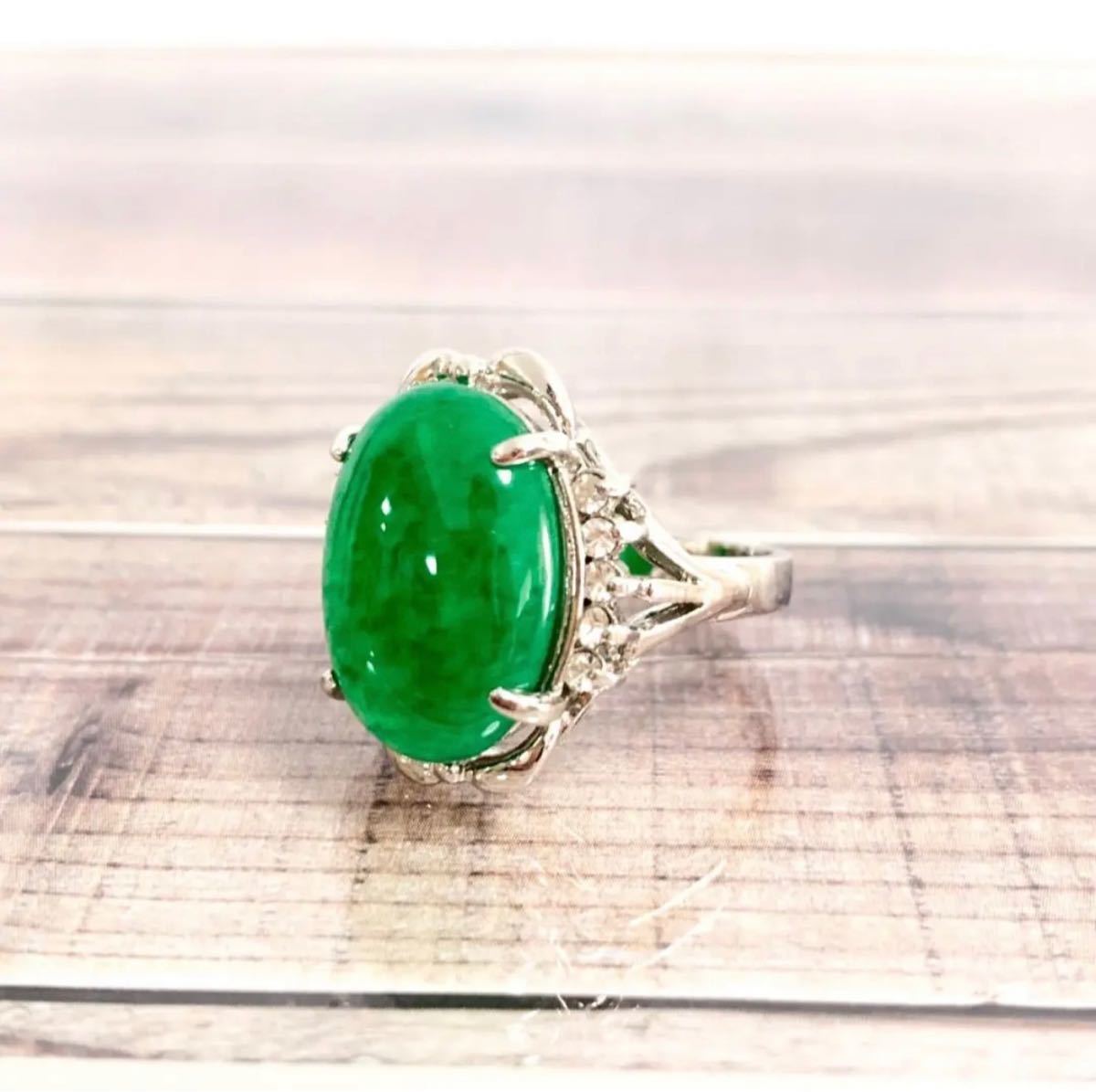 昭和レトロ　緑色天然石付　銀指輪　リング SILVER 500 刻印 ヴィンテージ　コレクション　15号