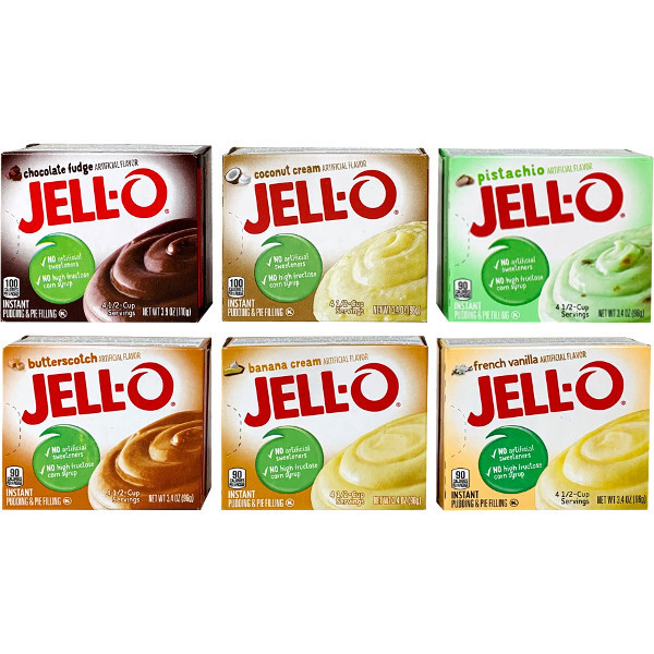 冷たい牛乳と混ぜるだけ！(砂糖入り）Jell-O ジェロー インスタントプディング＆パイフィリングミックス 6種類セット_画像1