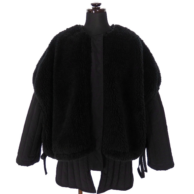 ランキング上位のプレゼント CLANE クラネ ボアベスト レディース 17101-0011 黒 ブラック 1 長袖 ジャケット ダウンコート レイヤード Mサイズ