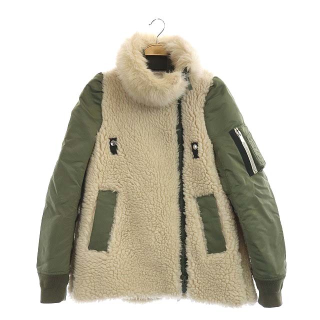 サカイ sacai 21AW ボア MA-1 ブルゾン ジャケット 切替 2 緑 カーキ グリーン /MF ■OS レディース_画像1