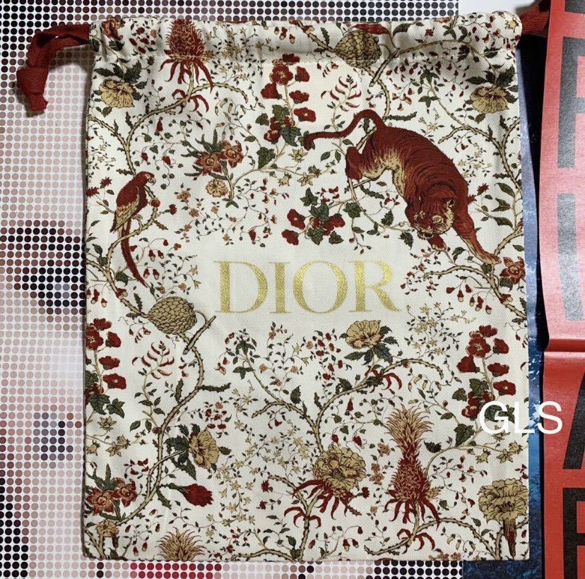 ディオール 巾着 ポーチ 2022 新年限定 レア ノベルティ クリスチャンディオール 虎 トラ レッド 海外限定 小物入れ 布袋 Christian  Dior