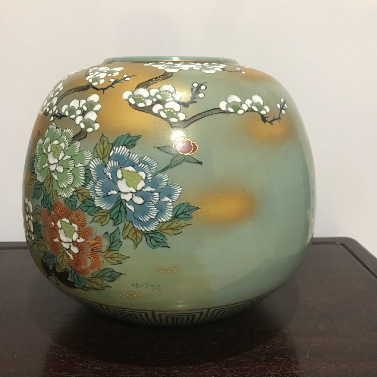 骨董品 九谷焼 花瓶 金襴手 花鳥絵 壺 時代物-