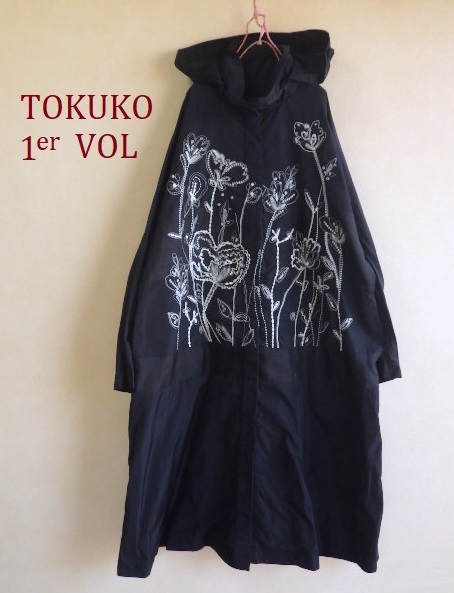 ○TOKUKO 1er VOLトクコプルミエヴォル刺繍薄手コート9○春秋フード