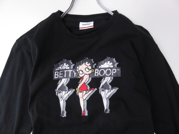Betty-Boop　ベティブープ　ロングカットソー　ロングTシャツ　刺繍入り 黒　M_画像4