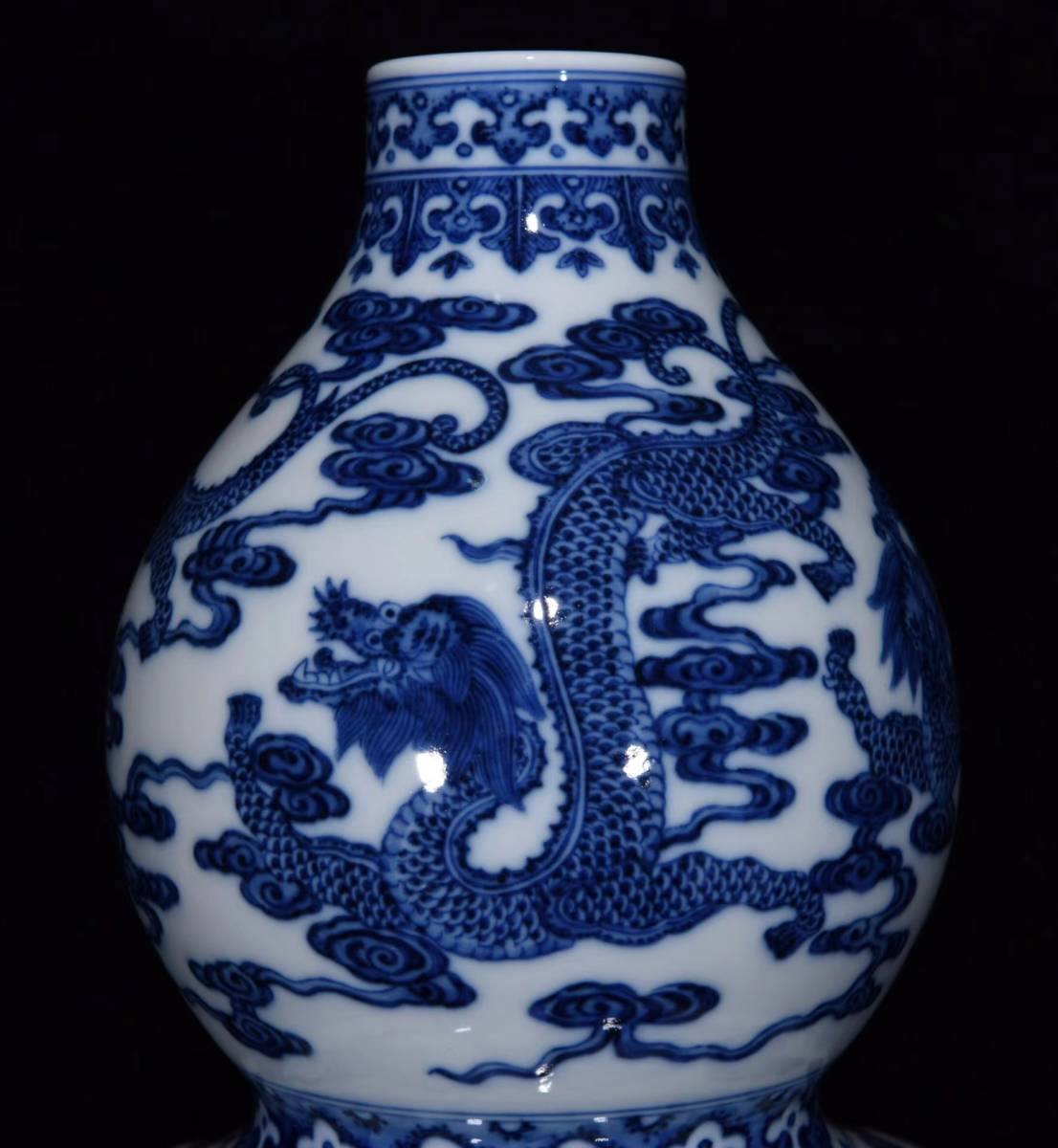 ◇旧蔵◇ 古美術 中国古玩 清代雍正年製款 青花水龍紋葫芦瓶 時代物