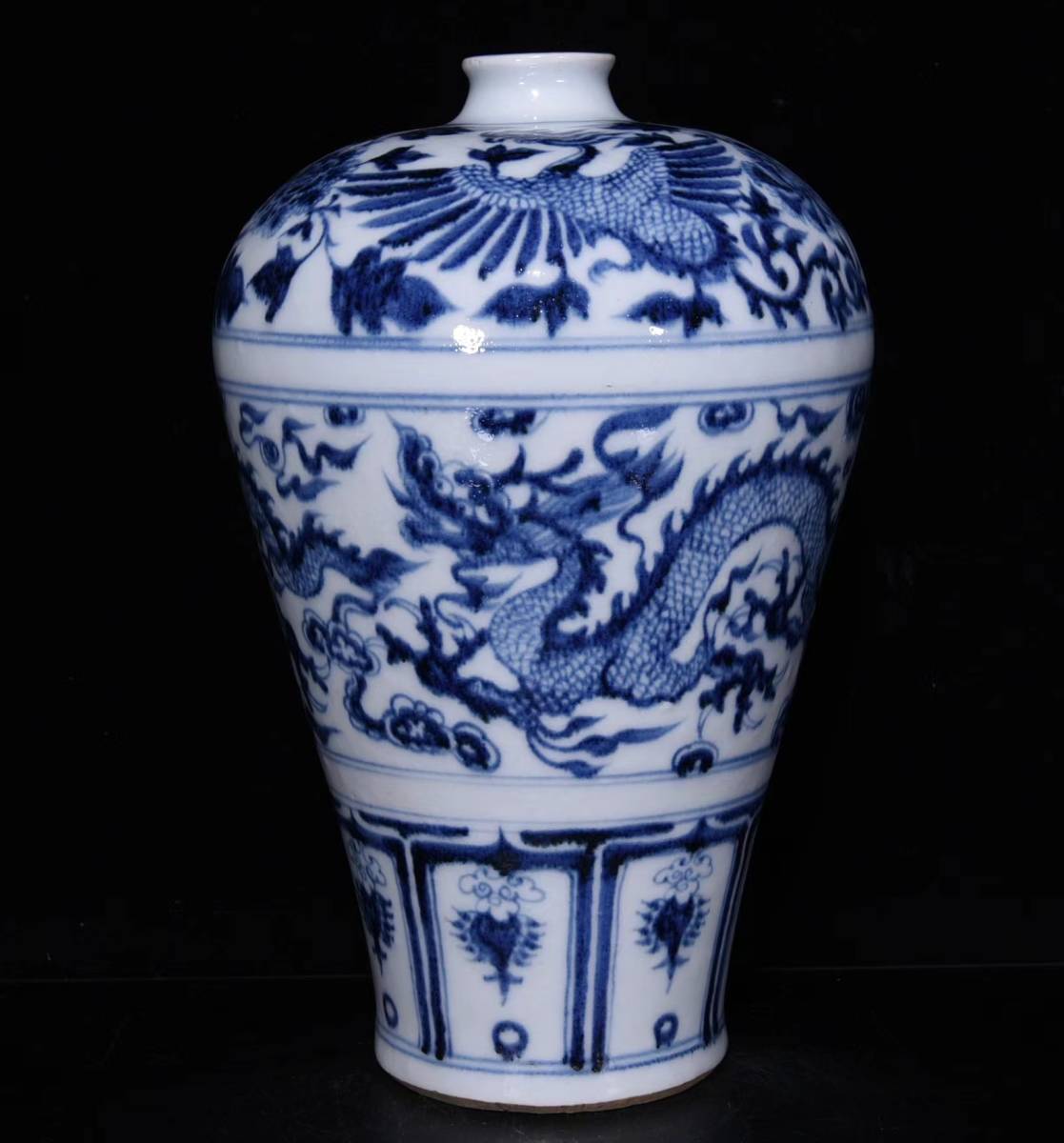 ◇旧蔵◇ 古美術 中国古玩 元代 元青花龍鳳紋梅瓶 時代物 AT08-