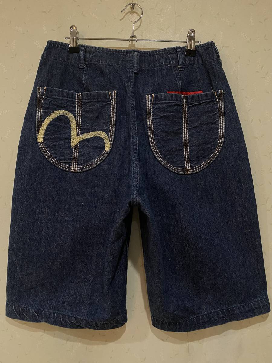 ※YAMANE ヤマネ EVISU エヴィス エビス カモメペイントセルビッチ ハーフ ショート デニムパンツ 濃紺 29 　　　 BJBB.C