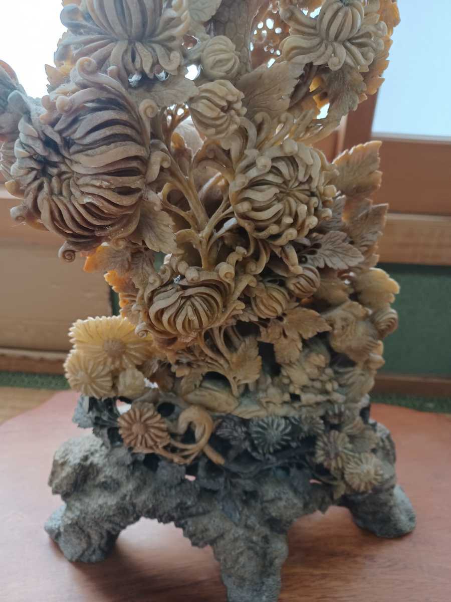 中国美術 置物 石 彫刻 細工 寿山石 花鳥彫 工芸 | bioimune.com.br