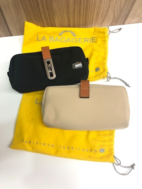 9597 La Bagagerie ラ バガジェリー ポーチ 小物入れ 化粧ポーチ 2点 黒 キャメル 9597 La Bagagerie ラ バガジェリー ポーチ 小物入れ 化粧ポーチ 2点 黒 キャメル