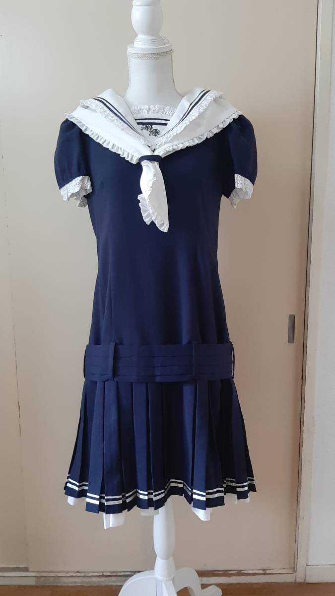 No.1965_ Mill key Anne je_ navy blue color pleat sailor low waist dress 