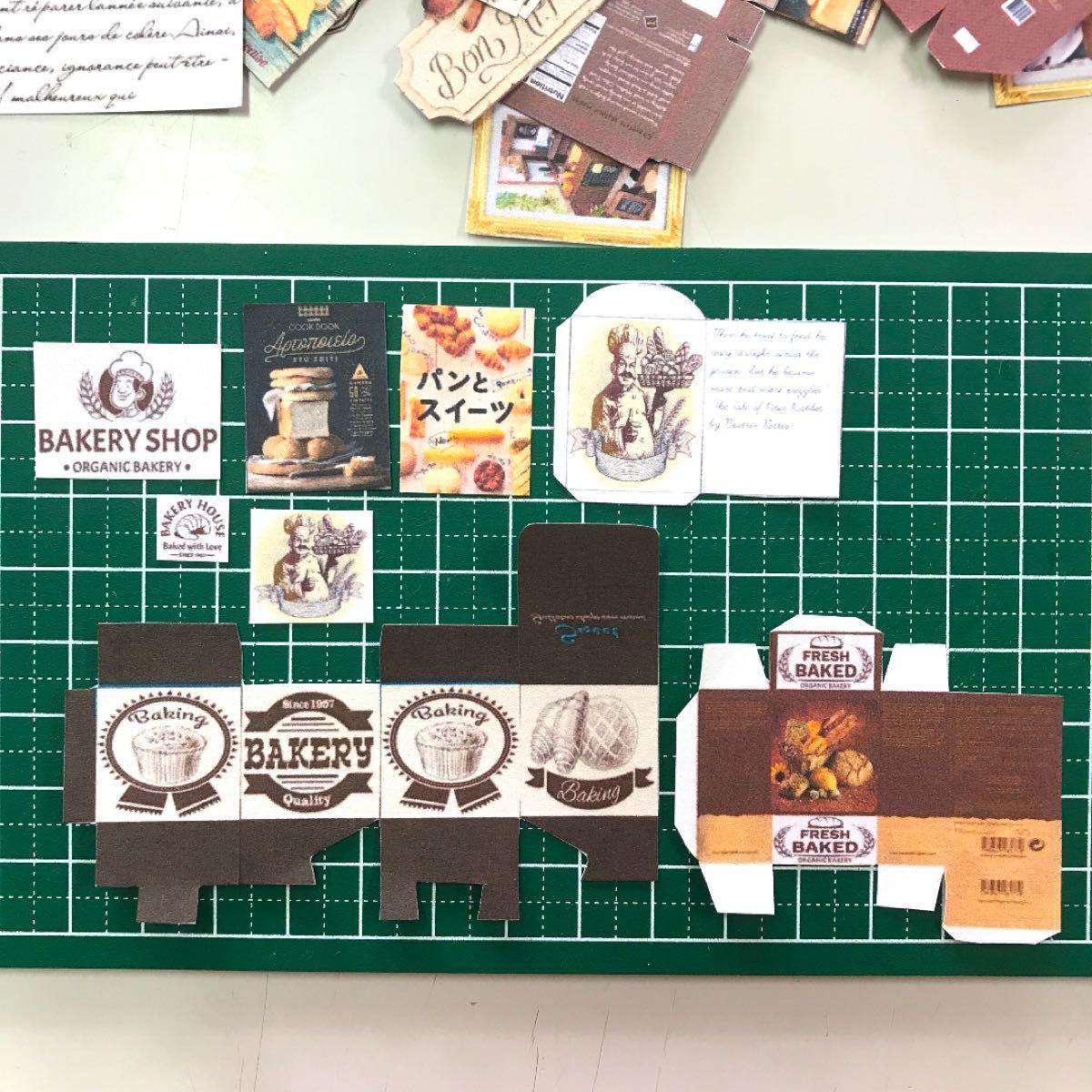 紙モノ42枚ミニチュアクラフトペーパーパン屋さん型紙シート展開図BOX