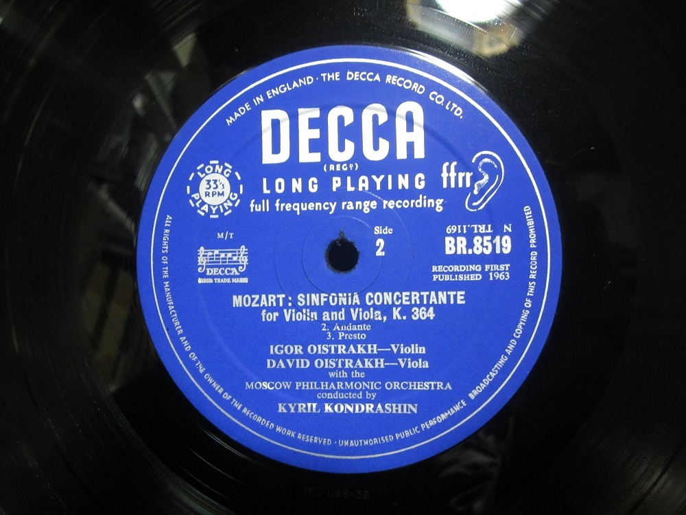 ★☆LPレコード 10インチ Mozart SINFONIA CONCERTANTE K.364 I&Dオイストラフ BR8519 中古品☆★[4786]_画像7