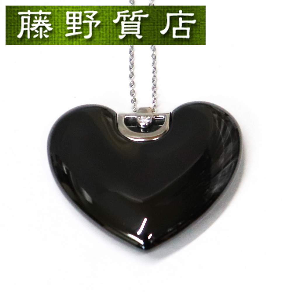 （美品）ダミアーニ DAMIANI Dアイコン ペンダント ネックレス ハート K18 WG ダイヤ 黒セラミック 8649