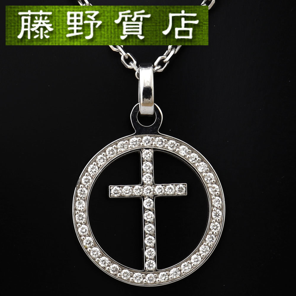  Chaumet CHAUMETa черный shu прохладный Cross колье K18 WG× бриллиант 8580