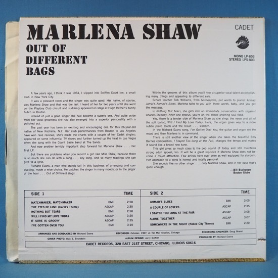 ■美盤! CADET!★MARLENA SHAW/OUT OF DIFFERENT BAGS★送料無料(条件有り)多数出品中!★オリジナル名盤■_画像2