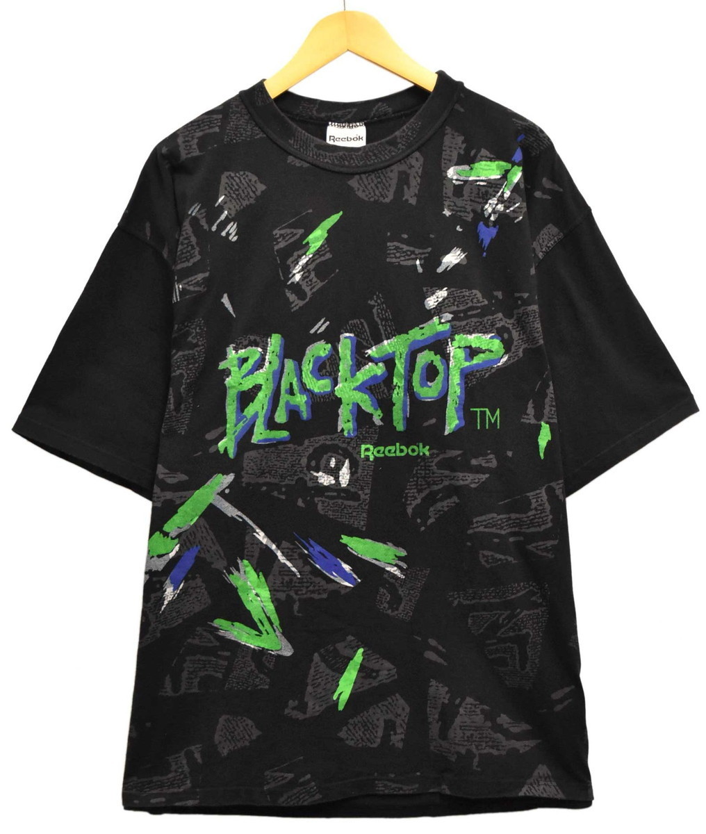ビッグサイズ ヴィンテージ 90年代 リーボック ブラックトップ バスケットボール 半袖Tシャツ 総柄 ブラック2XL相当(28307_画像1