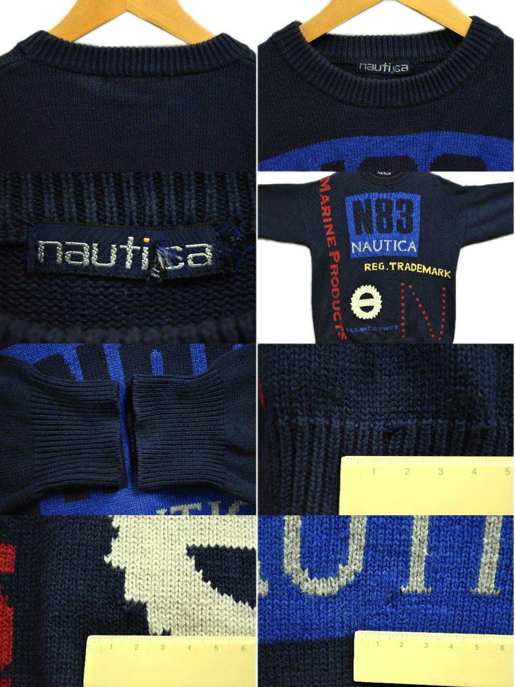 ビッグサイズ ヴィンテージ 90年代 NAUTICA ノーティカ 長袖 ニット セーター ネイビー XL相当(34226_画像3