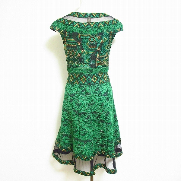 #anctadasi show jiTADASHI SHOJI One-piece 0 green no sleeve embroidery race lady's [704154]