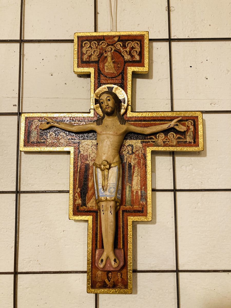 ITALYイタリア製ビンテージイエスキリストクロス十字架ウッドカービングConradMoroder woodcarving/アンティーク蚤の市USAアメリカントリー