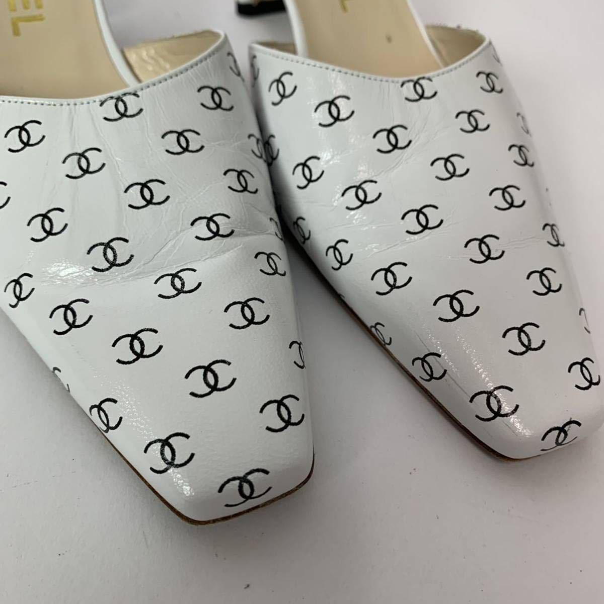 h46 CHANEL シャネル ココマーク ミュール パンプス サンダル ホワイト