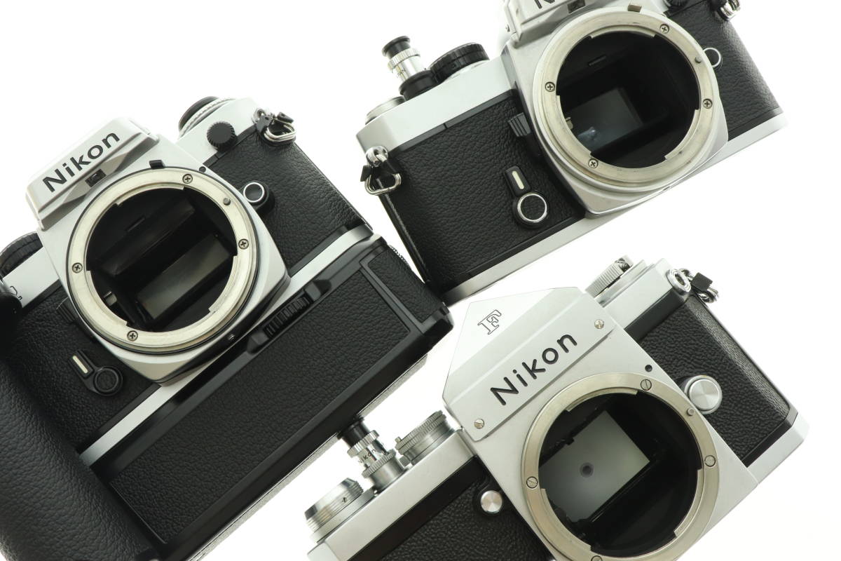 VMPD4-24-33 Nikon ニコン 一眼レフ フィルムカメラ F FE ボディ レンズ Micro NIKKOR 55mm 105mm MD-12 まとめ売り ジャンク_画像5