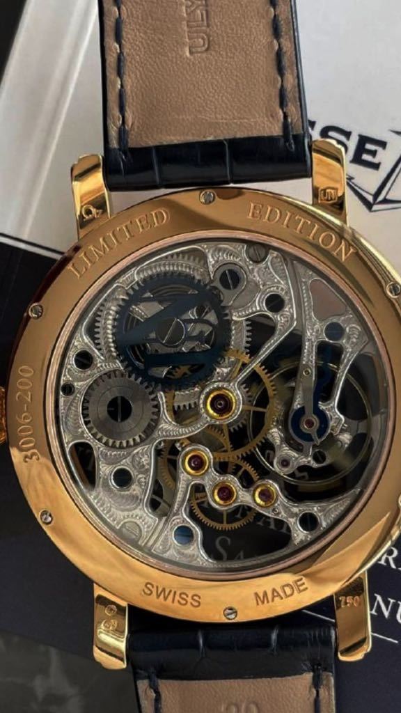 正規品ユリスナルダンULYSSENARDIN高級腕時計18K製ローズゴールドスケルトン紳士用付属品完備超美品44ミリフェイス即決可能_画像4