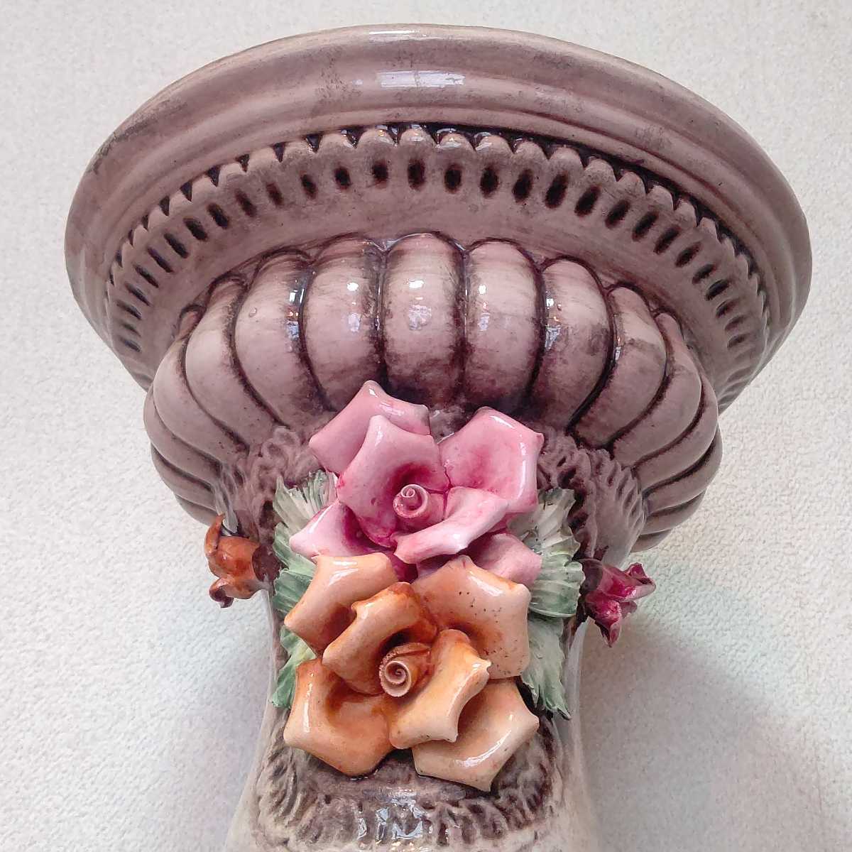 イタリア製 アンティーク 花台 フラワースタンド インテリア オブジェ 薔薇 ITALY 陶器製 送料無料 即決