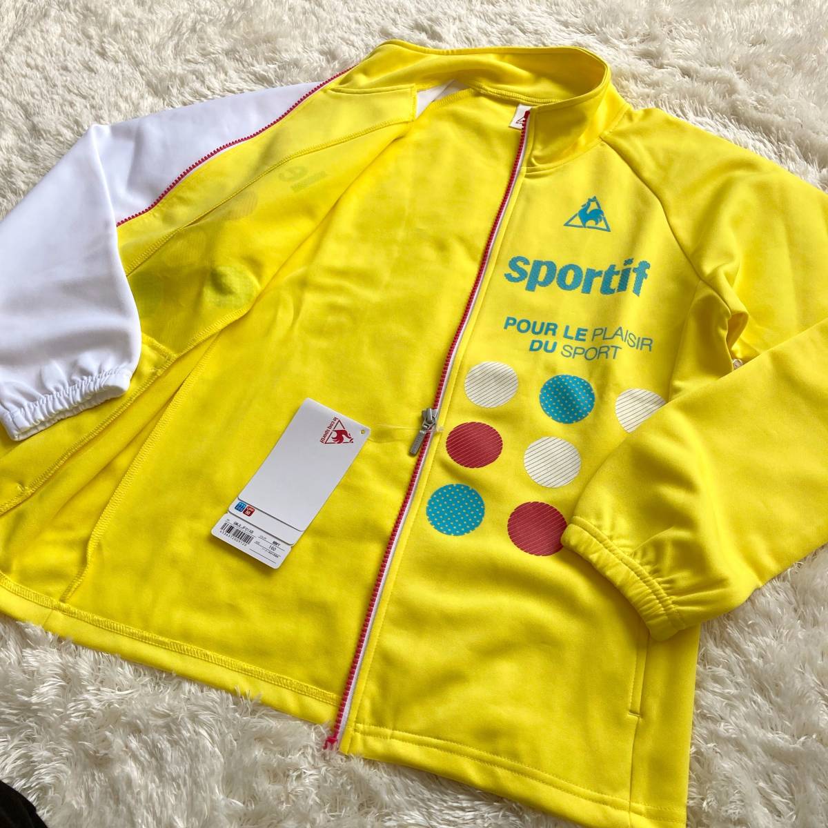  unused le coq sportif Le Coq s Porte .f girls jersey jacket on yellow color white 160cm spring summer Junior jumper yellow dot 