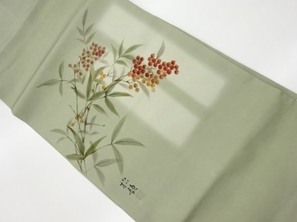 宗 sou 作家物 塩瀬手描き南天模様名古屋帯 | bioimune.com.br