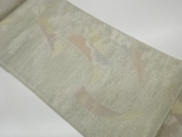 まとめ買い特価 宗 sou 未使用品 最大15%OFFクーポン 姫野織物製 菱模様織出し袋帯 紗 亀甲 短冊に笹