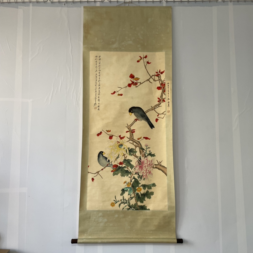 【聚寳齋*中堂画*花鳥圖*張大千】手工畫 掛軸 賞物 中国古美術 時代物_画像1