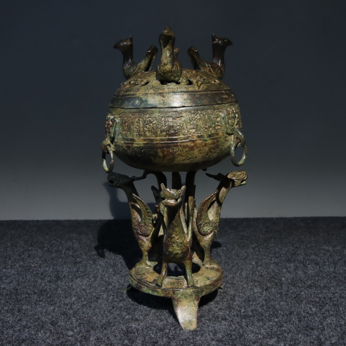 【聚寳齋*青銅製 青銅器*三鳥炉】置物 賞物 中国古美術 收藏品 超美品